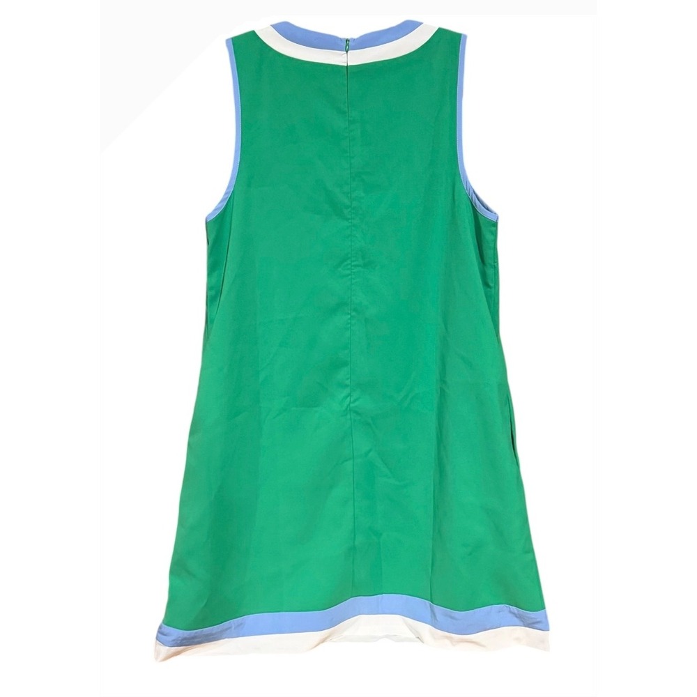 Entro Women Green Mod Shift Dress Square Neck Blue White Trim Sleeveless Small - Picture 3 of 5